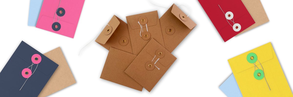 Envelopes com fecho de corda e arruela