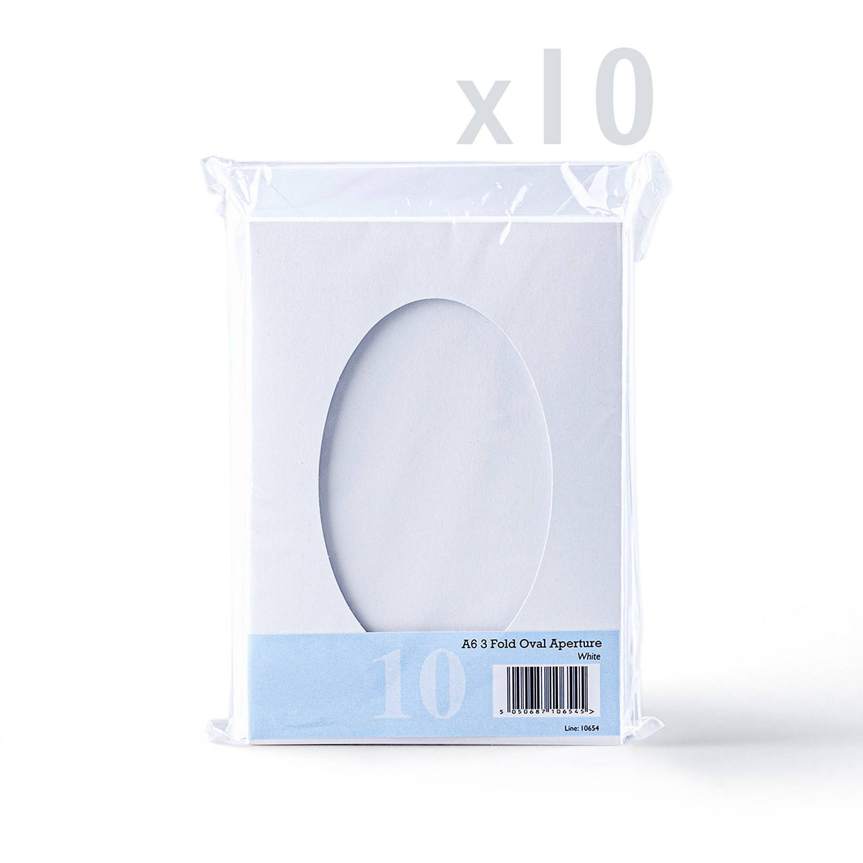 Conjunto de cartões brancos dobrados em três com janela oval