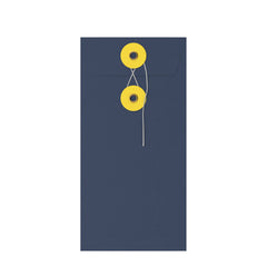 Coloured envelopes with string and washer closure Navy Blue + Yellow 220 x 110 mm (DL)